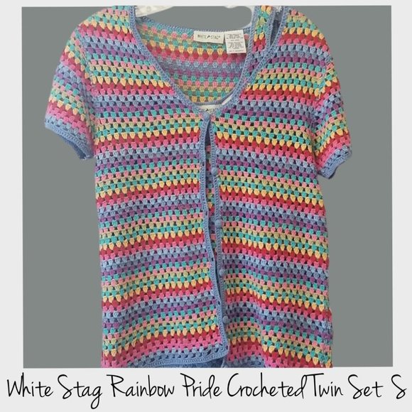 White Stag Sweaters - White Stag Crocheted Rainbow twin set Size S